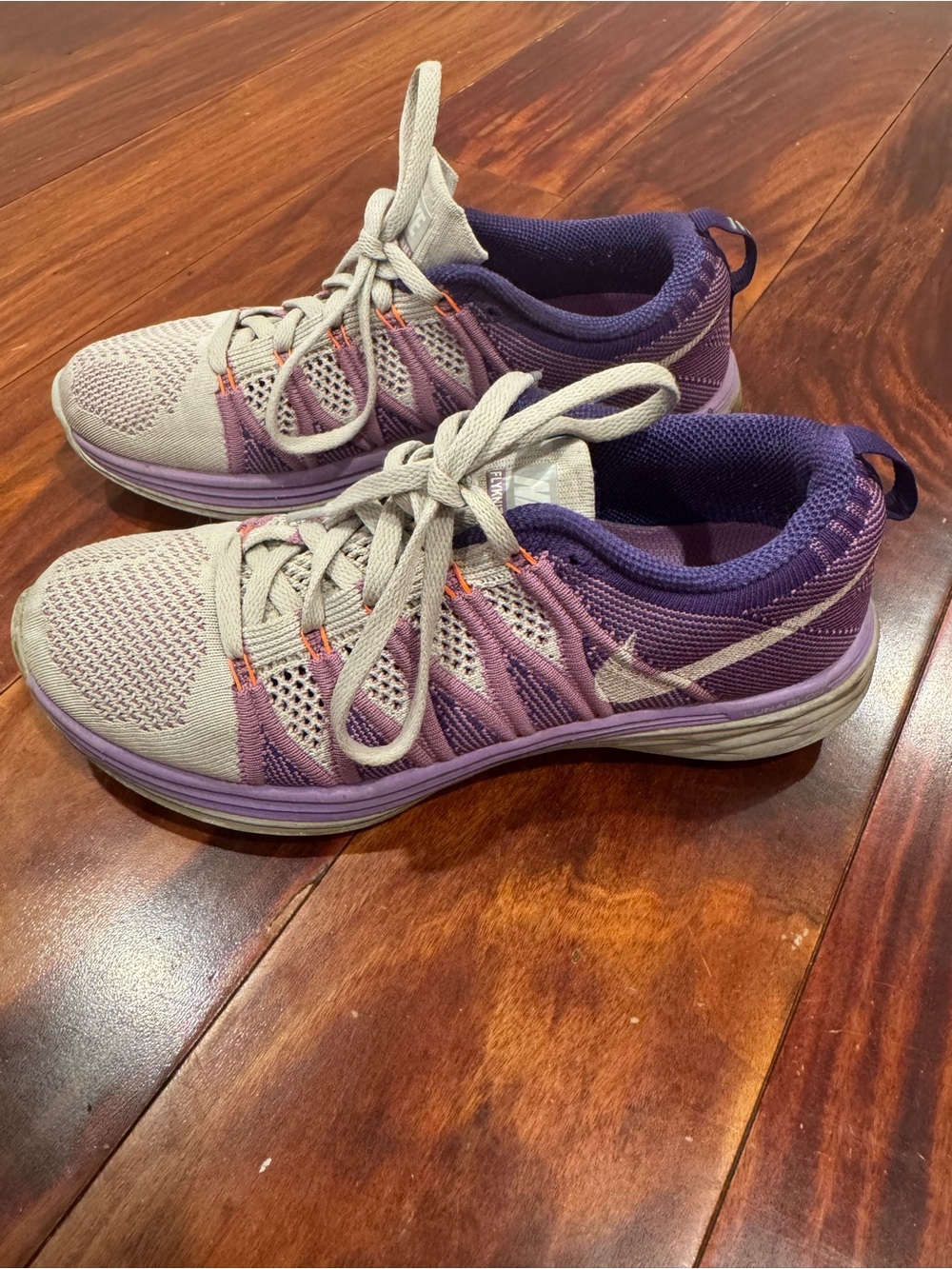Nike Women’s Purple and Gray Flyknit Lunar 2 Sneakers - Size 6.5